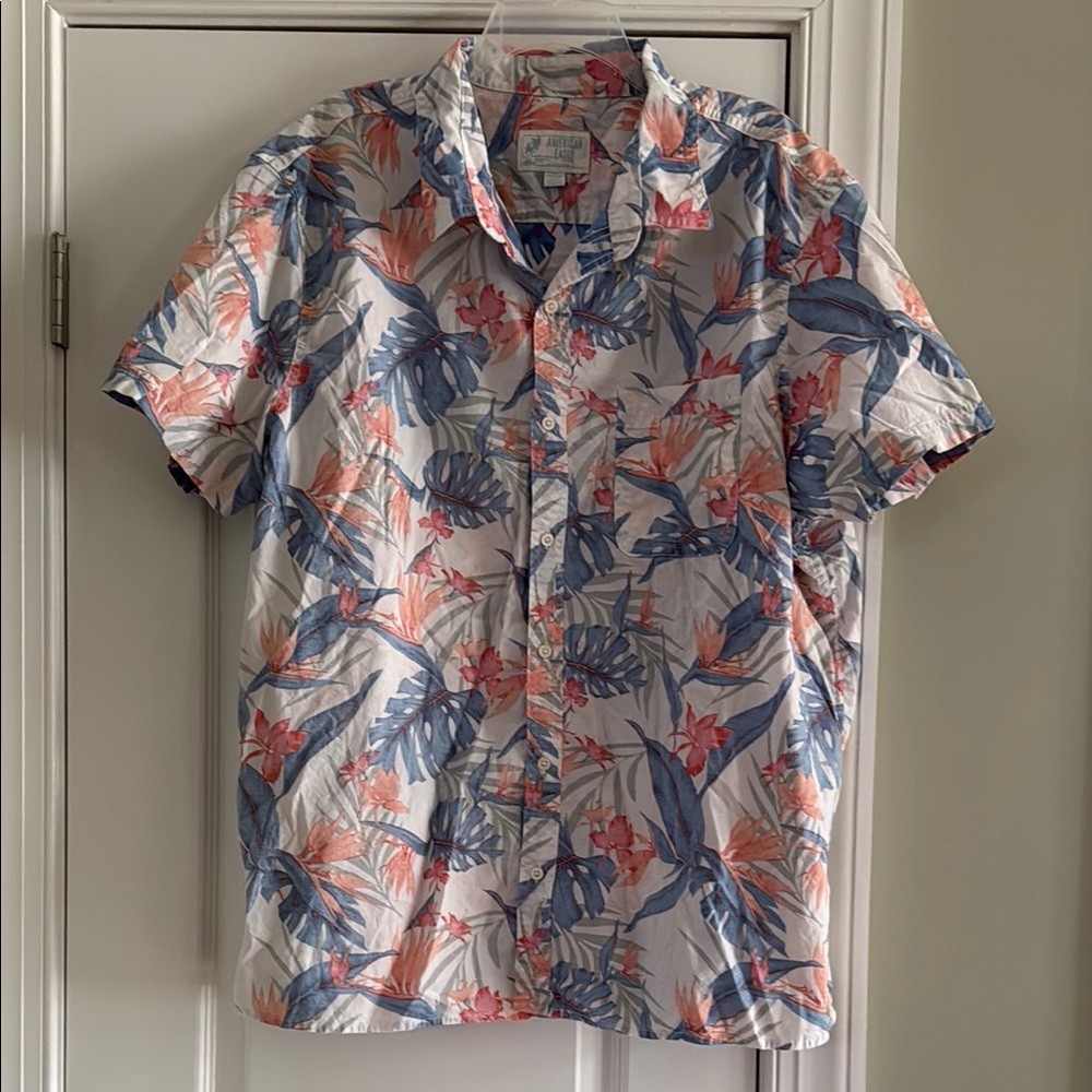 American Eagle Outfitters Orange and Blue Casual Button Down Shirt